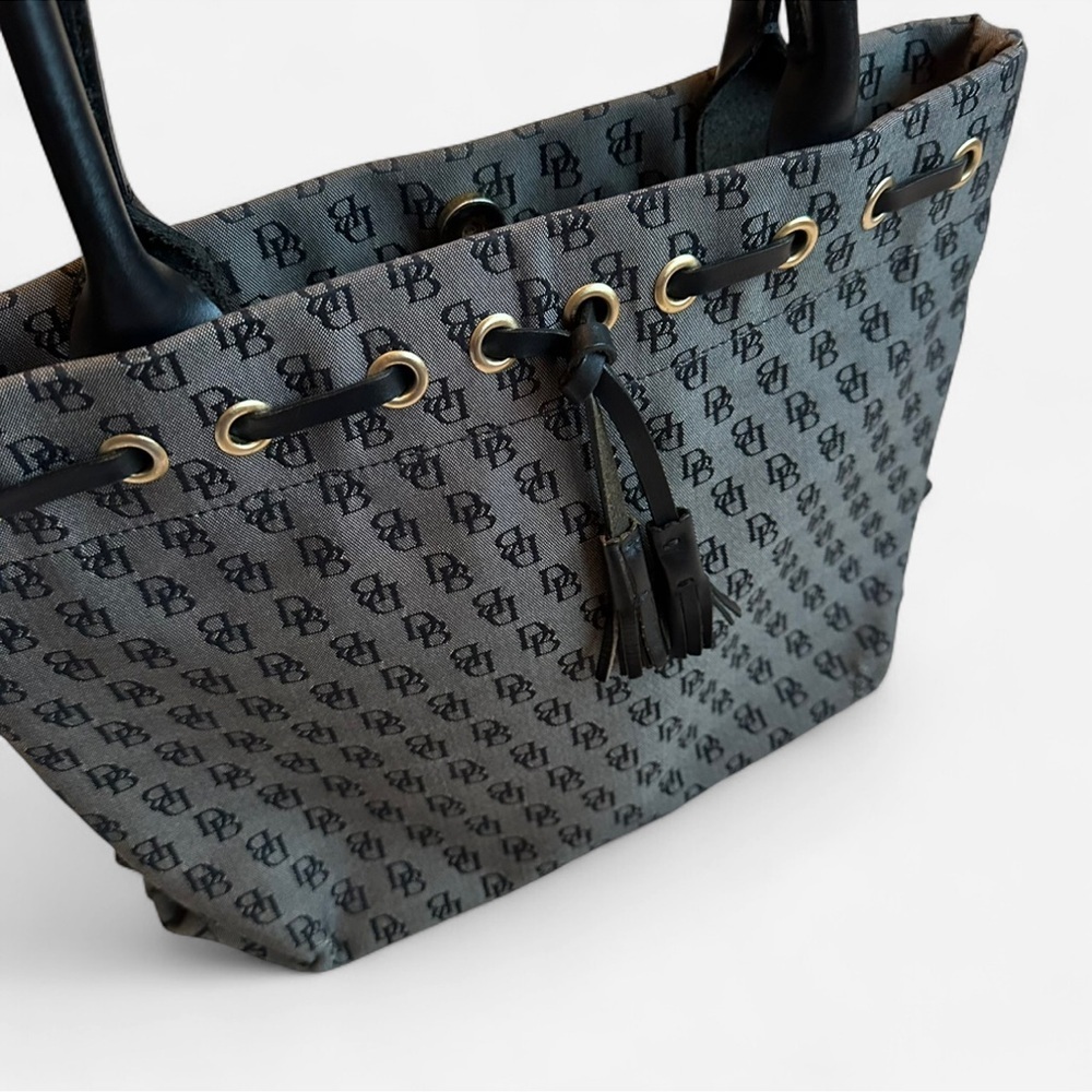 Y2K Vintage Dooney & Bourke Grey Black Monogram Handbag Canvas Shoulder Bag Tote